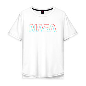 Мужская футболка хлопок Oversize с принтом NASA GLITCH в Санкт-Петербурге, 100% хлопок | свободный крой, круглый ворот, “спинка” длиннее передней части | galaxy | nasa | space | space company | star | астрономия | галактика | звезды | космическая компания | космос | наса