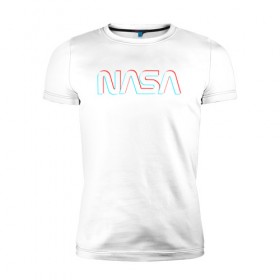 Мужская футболка премиум с принтом NASA GLITCH в Санкт-Петербурге, 92% хлопок, 8% лайкра | приталенный силуэт, круглый вырез ворота, длина до линии бедра, короткий рукав | galaxy | nasa | space | space company | star | астрономия | галактика | звезды | космическая компания | космос | наса
