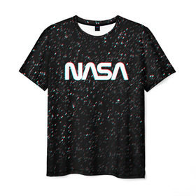 Мужская футболка 3D с принтом NASA GLITCH SPACE в Санкт-Петербурге, 100% полиэфир | прямой крой, круглый вырез горловины, длина до линии бедер | galaxy | nasa | space | space company | star | астрономия | галактика | звезды | космическая компания | космос | наса