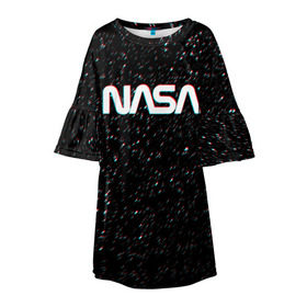 Детское платье 3D с принтом NASA GLITCH SPACE в Санкт-Петербурге, 100% полиэстер | прямой силуэт, чуть расширенный к низу. Круглая горловина, на рукавах — воланы | galaxy | nasa | space | space company | star | астрономия | галактика | звезды | космическая компания | космос | наса