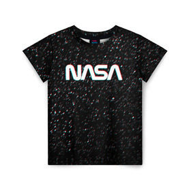 Детская футболка 3D с принтом NASA GLITCH SPACE в Санкт-Петербурге, 100% гипоаллергенный полиэфир | прямой крой, круглый вырез горловины, длина до линии бедер, чуть спущенное плечо, ткань немного тянется | galaxy | nasa | space | space company | star | астрономия | галактика | звезды | космическая компания | космос | наса