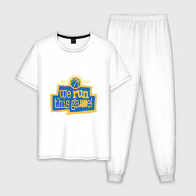 Мужская пижама хлопок с принтом Golden State Run This Game в Санкт-Петербурге, 100% хлопок | брюки и футболка прямого кроя, без карманов, на брюках мягкая резинка на поясе и по низу штанин
 | Тематика изображения на принте: 