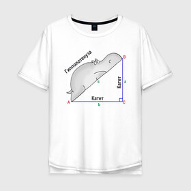 Мужская футболка хлопок Oversize с принтом Гиппопотинуза в Санкт-Петербурге, 100% хлопок | свободный крой, круглый ворот, “спинка” длиннее передней части | гиппопотам. гипотенуза. катет | теорема | треугольник | угол. геометрия. математика. школа