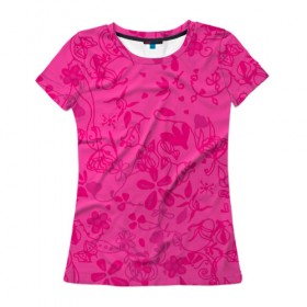 Женская футболка 3D с принтом Романтика в Санкт-Петербурге, 100% полиэфир ( синтетическое хлопкоподобное полотно) | прямой крой, круглый вырез горловины, длина до линии бедер | нежный | розовый | узоры | цветы