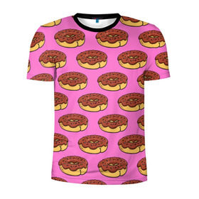 Мужская футболка 3D спортивная с принтом Пончики Паттерн в Санкт-Петербурге, 100% полиэстер с улучшенными характеристиками | приталенный силуэт, круглая горловина, широкие плечи, сужается к линии бедра | donut | вкусный | вкусняшка | еда | пончик | розовый