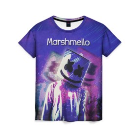 Женская футболка 3D с принтом Marshmello в Санкт-Петербурге, 100% полиэфир ( синтетическое хлопкоподобное полотно) | прямой крой, круглый вырез горловины, длина до линии бедер | marshmello | диджей | клуб | клубная музыка | маршмеллоу | маршмэлло | маршмэллоу | музыка | электронная