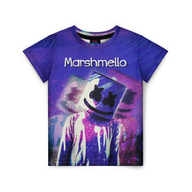 Детская футболка 3D с принтом Marshmello в Санкт-Петербурге, 100% гипоаллергенный полиэфир | прямой крой, круглый вырез горловины, длина до линии бедер, чуть спущенное плечо, ткань немного тянется | marshmello | диджей | клуб | клубная музыка | маршмеллоу | маршмэлло | маршмэллоу | музыка | электронная
