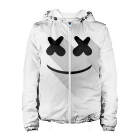 Женская куртка 3D с принтом Marshmello в Санкт-Петербурге, ткань верха — 100% полиэстер, подклад — флис | прямой крой, подол и капюшон оформлены резинкой с фиксаторами, два кармана без застежек по бокам, один большой потайной карман на груди. Карман на груди застегивается на липучку | marshmello | диджей | клуб | клубная музыка | маршмеллоу | маршмэлло | маршмэллоу | музыка | электронная