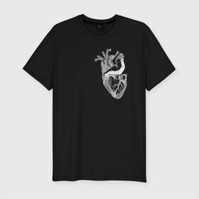 Мужская футболка премиум с принтом Astronaut in Heart в Санкт-Петербурге, 92% хлопок, 8% лайкра | приталенный силуэт, круглый вырез ворота, длина до линии бедра, короткий рукав | space | анатомия | астронавт | вселенная | звезды | космонавт | космос | луна | любовь | планета | сердце