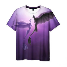 Мужская футболка 3D с принтом как приручить дракона в Санкт-Петербурге, 100% полиэфир | прямой крой, круглый вырез горловины, длина до линии бедер | light fury | night fury | беззубик | дракон | как приручить дракона | ночная фурия