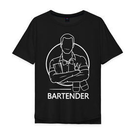 Мужская футболка хлопок Oversize с принтом Bartender в Санкт-Петербурге, 100% хлопок | свободный крой, круглый ворот, “спинка” длиннее передней части | Тематика изображения на принте: bar | barman | bartender | бармен | бартендер | бутылки | виски | день бармена | мужчина | надпись | подарок бармену | рисунок | человек | шейкер
