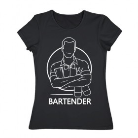 Женская футболка хлопок с принтом Bartender в Санкт-Петербурге, 100% хлопок | прямой крой, круглый вырез горловины, длина до линии бедер, слегка спущенное плечо | bar | barman | bartender | бармен | бартендер | бутылки | виски | день бармена | мужчина | надпись | подарок бармену | рисунок | человек | шейкер