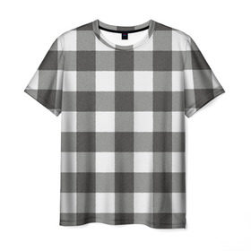 Мужская футболка 3D с принтом Чёрно-белая клетка велюр в Санкт-Петербурге, 100% полиэфир | прямой крой, круглый вырез горловины, длина до линии бедер | ворс | вязанный | драп | квадрат | кубики | мягкий | сетка | тёплый | шерсть