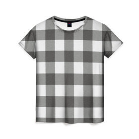 Женская футболка 3D с принтом Чёрно-белая клетка велюр в Санкт-Петербурге, 100% полиэфир ( синтетическое хлопкоподобное полотно) | прямой крой, круглый вырез горловины, длина до линии бедер | ворс | вязанный | драп | квадрат | кубики | мягкий | сетка | тёплый | шерсть