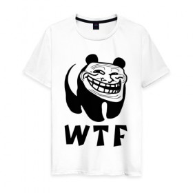 Мужская футболка хлопок с принтом Панда троллфейс в Санкт-Петербурге, 100% хлопок | прямой крой, круглый вырез горловины, длина до линии бедер, слегка спущенное плечо. | trollface | wtf | лицо | мишка | тролль
