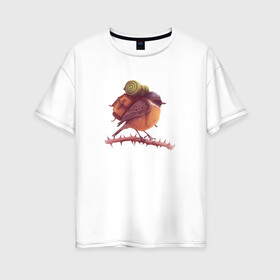 Женская футболка хлопок Oversize с принтом Воробей Турист в Санкт-Петербурге, 100% хлопок | свободный крой, круглый ворот, спущенный рукав, длина до линии бедер
 | палатка | птенец | птица | птичка | путешествие | рюкзак | туризм
