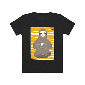 Детская футболка хлопок с принтом Ленивец Йога в Санкт-Петербурге, 100% хлопок | круглый вырез горловины, полуприлегающий силуэт, длина до линии бедер | Тематика изображения на принте: sloth | yoga | йога | ленивец | фитнес