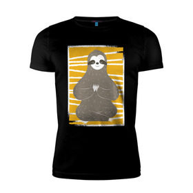 Мужская футболка премиум с принтом Ленивец Йога в Санкт-Петербурге, 92% хлопок, 8% лайкра | приталенный силуэт, круглый вырез ворота, длина до линии бедра, короткий рукав | sloth | yoga | йога | ленивец | фитнес