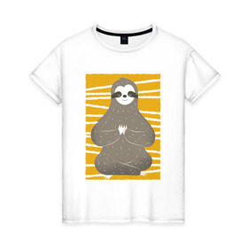 Женская футболка хлопок с принтом Ленивец Йога в Санкт-Петербурге, 100% хлопок | прямой крой, круглый вырез горловины, длина до линии бедер, слегка спущенное плечо | sloth | yoga | йога | ленивец | фитнес