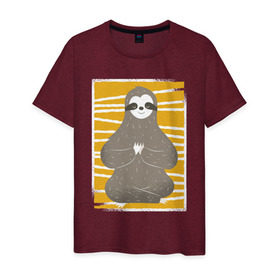 Мужская футболка хлопок с принтом Ленивец Йога в Санкт-Петербурге, 100% хлопок | прямой крой, круглый вырез горловины, длина до линии бедер, слегка спущенное плечо. | sloth | yoga | йога | ленивец | фитнес
