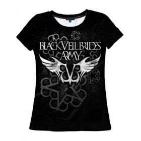 Женская футболка 3D с принтом Black Veil Brides в Санкт-Петербурге, 100% полиэфир ( синтетическое хлопкоподобное полотно) | прямой крой, круглый вырез горловины, длина до линии бедер | black veil brides | heavy matal | metal | post hardcore | группы | метал | музыка | рок | хэви метал | эмо