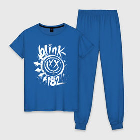Женская пижама хлопок с принтом Blink 182 в Санкт-Петербурге, 100% хлопок | брюки и футболка прямого кроя, без карманов, на брюках мягкая резинка на поясе и по низу штанин | punk | группы | кролик | музыка | панк