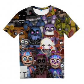 Мужская футболка 3D с принтом Five Nights At Freddy`s в Санкт-Петербурге, 100% полиэфир | прямой крой, круглый вырез горловины, длина до линии бедер | five nights at freddys | foxy | аниматроники | игра | компьютерная игра | робот | фокси | фредди | чика