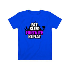 Детская футболка хлопок с принтом Eat Sleep Fortnite Repeat в Санкт-Петербурге, 100% хлопок | круглый вырез горловины, полуприлегающий силуэт, длина до линии бедер | Тематика изображения на принте: eat | fortnite | game | gamer | repeat | sleep | twitch | игра | игрок | твич | форнайт | фортнайт