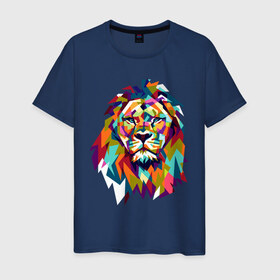 Мужская футболка хлопок с принтом Lion в Санкт-Петербурге, 100% хлопок | прямой крой, круглый вырез горловины, длина до линии бедер, слегка спущенное плечо. | cat | geometry | leo | lion | polygonal | wild | геометрия | дикий | животное | кот | лев | хищник | яркий