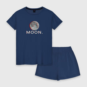 Женская пижама с шортиками хлопок с принтом Moon в Санкт-Петербурге, 100% хлопок | футболка прямого кроя, шорты свободные с широкой мягкой резинкой | glitch | glitchart | moon | neon | space | trend | глитч | космос | луна | мода | неон