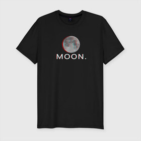 Мужская футболка премиум с принтом Moon. в Санкт-Петербурге, 92% хлопок, 8% лайкра | приталенный силуэт, круглый вырез ворота, длина до линии бедра, короткий рукав | glitch | glitchart | moon | neon | space | trend | глитч | космос | луна | мода | неон