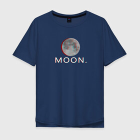 Мужская футболка хлопок Oversize с принтом Moon. в Санкт-Петербурге, 100% хлопок | свободный крой, круглый ворот, “спинка” длиннее передней части | glitch | glitchart | moon | neon | space | trend | глитч | космос | луна | мода | неон