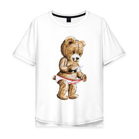 Мужская футболка хлопок Oversize с принтом Nasty bear в Санкт-Петербурге, 100% хлопок | свободный крой, круглый ворот, “спинка” длиннее передней части | медведь | мишка | плюшевый | селфи | тедди