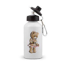 Бутылка спортивная с принтом Nasty bear в Санкт-Петербурге, металл | емкость — 500 мл, в комплекте две пластиковые крышки и карабин для крепления | медведь | мишка | плюшевый | селфи | тедди