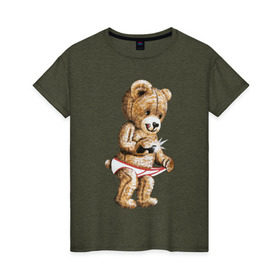 Женская футболка хлопок с принтом Nasty bear в Санкт-Петербурге, 100% хлопок | прямой крой, круглый вырез горловины, длина до линии бедер, слегка спущенное плечо | медведь | мишка | плюшевый | селфи | тедди