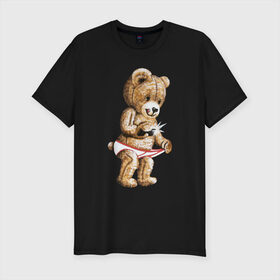 Мужская футболка премиум с принтом Nasty bear в Санкт-Петербурге, 92% хлопок, 8% лайкра | приталенный силуэт, круглый вырез ворота, длина до линии бедра, короткий рукав | медведь | мишка | плюшевый | селфи | тедди