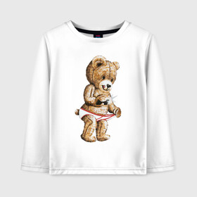 Детский лонгслив хлопок с принтом Nasty bear в Санкт-Петербурге, 100% хлопок | круглый вырез горловины, полуприлегающий силуэт, длина до линии бедер | медведь | мишка | плюшевый | селфи | тедди