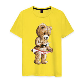 Мужская футболка хлопок с принтом Nasty bear в Санкт-Петербурге, 100% хлопок | прямой крой, круглый вырез горловины, длина до линии бедер, слегка спущенное плечо. | медведь | мишка | плюшевый | селфи | тедди