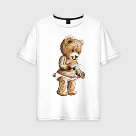 Женская футболка хлопок Oversize с принтом Nasty bear в Санкт-Петербурге, 100% хлопок | свободный крой, круглый ворот, спущенный рукав, длина до линии бедер
 | медведь | мишка | плюшевый | селфи | тедди