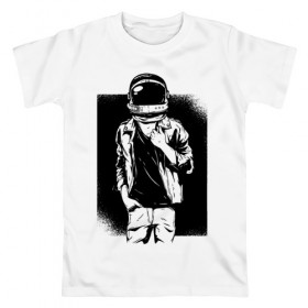Мужская футболка хлопок с принтом Астронавт в Санкт-Петербурге, 100% хлопок | прямой крой, круглый вырез горловины, длина до линии бедер, слегка спущенное плечо. | астронавт | космонавт | космос