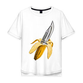 Мужская футболка хлопок Oversize с принтом BANANA в Санкт-Петербурге, 100% хлопок | свободный крой, круглый ворот, “спинка” длиннее передней части | banana | knife | pop art | банан | нож | оружие | поп арт