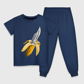 Детская пижама хлопок с принтом BANANA в Санкт-Петербурге, 100% хлопок |  брюки и футболка прямого кроя, без карманов, на брюках мягкая резинка на поясе и по низу штанин
 | banana | knife | pop art | банан | нож | оружие | поп арт