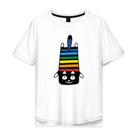 Мужская футболка хлопок Oversize с принтом Rainbow cat в Санкт-Петербурге, 100% хлопок | свободный крой, круглый ворот, “спинка” длиннее передней части | Тематика изображения на принте: black | cat | cool | creative | dark | design | halloween | hype | kitten | rainbow | vanguard | авангард | дизайн | кот | котенок | кошка | креатив | круто | радуга | темный | хайп | хэллоуин | черный