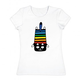 Женская футболка хлопок с принтом Rainbow cat в Санкт-Петербурге, 100% хлопок | прямой крой, круглый вырез горловины, длина до линии бедер, слегка спущенное плечо | Тематика изображения на принте: black | cat | cool | creative | dark | design | halloween | hype | kitten | rainbow | vanguard | авангард | дизайн | кот | котенок | кошка | креатив | круто | радуга | темный | хайп | хэллоуин | черный