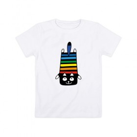 Детская футболка хлопок с принтом Rainbow cat в Санкт-Петербурге, 100% хлопок | круглый вырез горловины, полуприлегающий силуэт, длина до линии бедер | Тематика изображения на принте: black | cat | cool | creative | dark | design | halloween | hype | kitten | rainbow | vanguard | авангард | дизайн | кот | котенок | кошка | креатив | круто | радуга | темный | хайп | хэллоуин | черный
