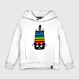 Детское худи Oversize хлопок с принтом Rainbow cat в Санкт-Петербурге, френч-терри — 70% хлопок, 30% полиэстер. Мягкий теплый начес внутри —100% хлопок | боковые карманы, эластичные манжеты и нижняя кромка, капюшон на магнитной кнопке | black | cat | cool | creative | dark | design | halloween | hype | kitten | rainbow | vanguard | авангард | дизайн | кот | котенок | кошка | креатив | круто | радуга | темный | хайп | хэллоуин | черный