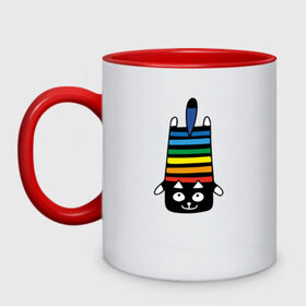 Кружка двухцветная с принтом Rainbow cat в Санкт-Петербурге, керамика | объем — 330 мл, диаметр — 80 мм. Цветная ручка и кайма сверху, в некоторых цветах — вся внутренняя часть | Тематика изображения на принте: black | cat | cool | creative | dark | design | halloween | hype | kitten | rainbow | vanguard | авангард | дизайн | кот | котенок | кошка | креатив | круто | радуга | темный | хайп | хэллоуин | черный