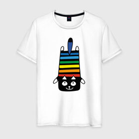 Мужская футболка хлопок с принтом Rainbow cat в Санкт-Петербурге, 100% хлопок | прямой крой, круглый вырез горловины, длина до линии бедер, слегка спущенное плечо. | Тематика изображения на принте: black | cat | cool | creative | dark | design | halloween | hype | kitten | rainbow | vanguard | авангард | дизайн | кот | котенок | кошка | креатив | круто | радуга | темный | хайп | хэллоуин | черный