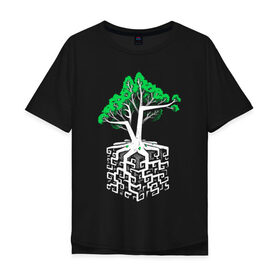 Мужская футболка хлопок Oversize с принтом Квадратный корень в Санкт-Петербурге, 100% хлопок | свободный крой, круглый ворот, “спинка” длиннее передней части | mathematica | алгебра | геометрия | дерево | квадрат | корни | крона | математик | математика | наука | технарь
