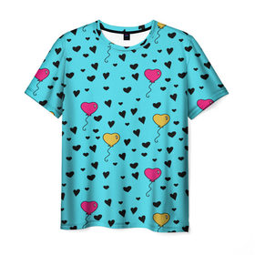 Мужская футболка 3D с принтом Воздушные шарики в Санкт-Петербурге, 100% полиэфир | прямой крой, круглый вырез горловины, длина до линии бедер | heart | love | pattern | valentines day | воздушный шар | день влюбленных | день святого валентина | любовь | паттерн | сердечки | сердце | текстура